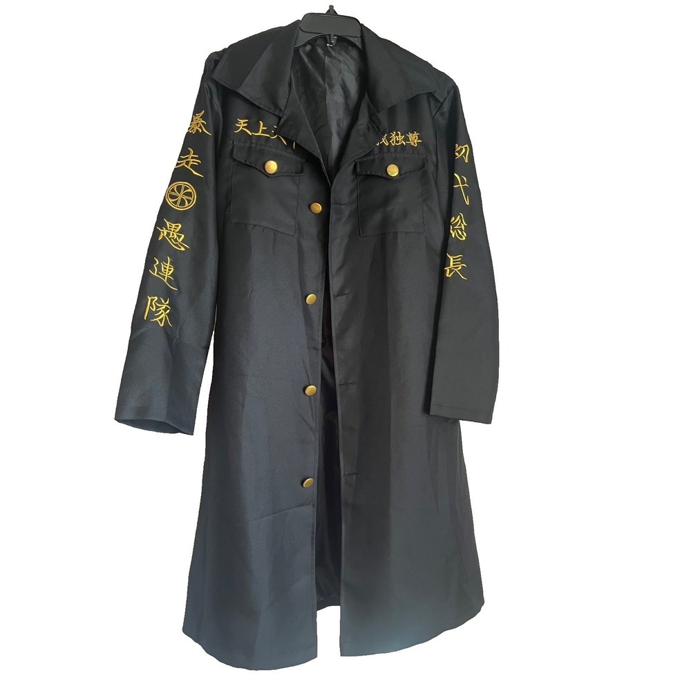 Tokyo Revengers Manji‎ Gang Cosplay Jacket Black Gold Embroidered Trench Coat S